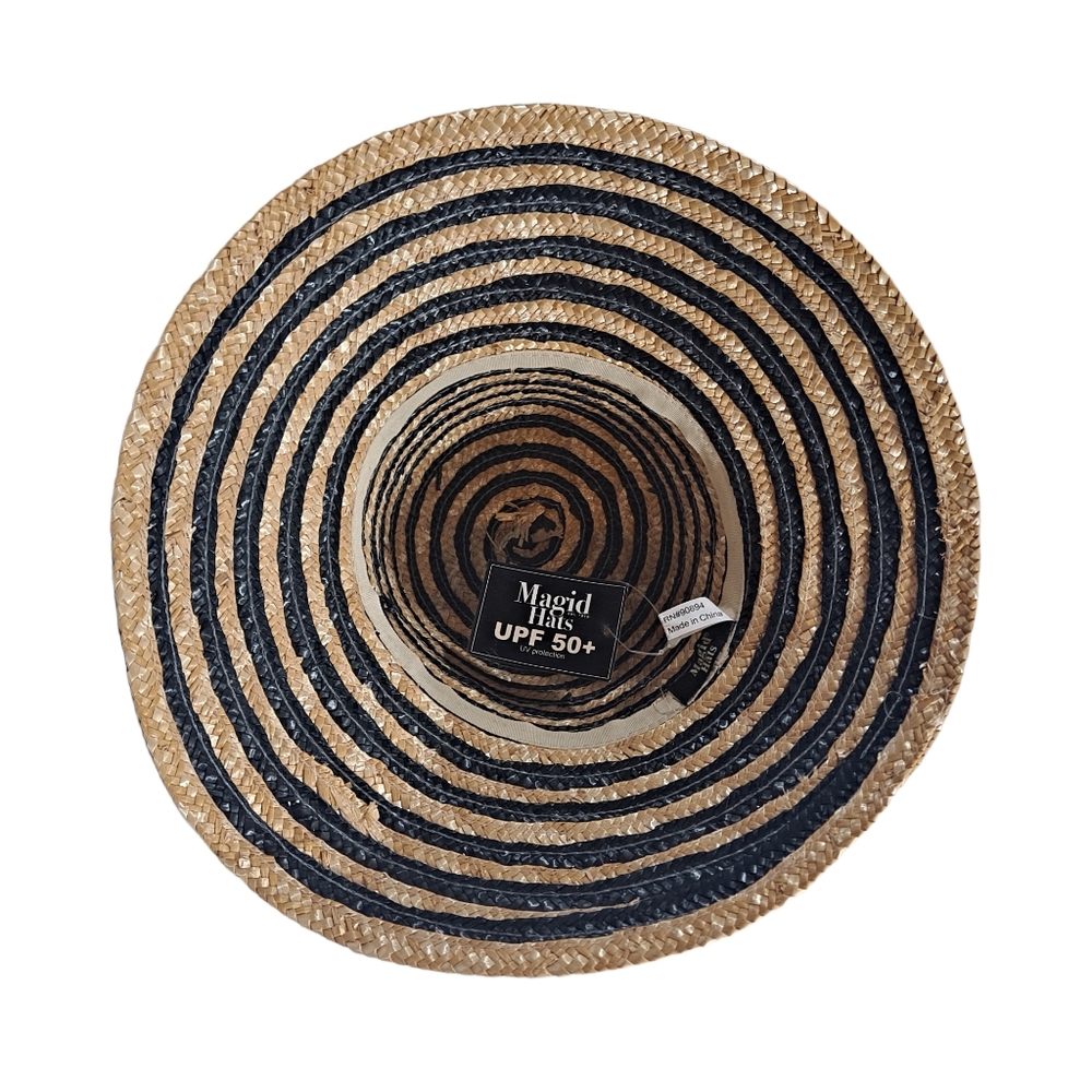 Magid Hats Wheat Straw Blue Tan Striped Floral Accent NWT - Picture 6 of 10